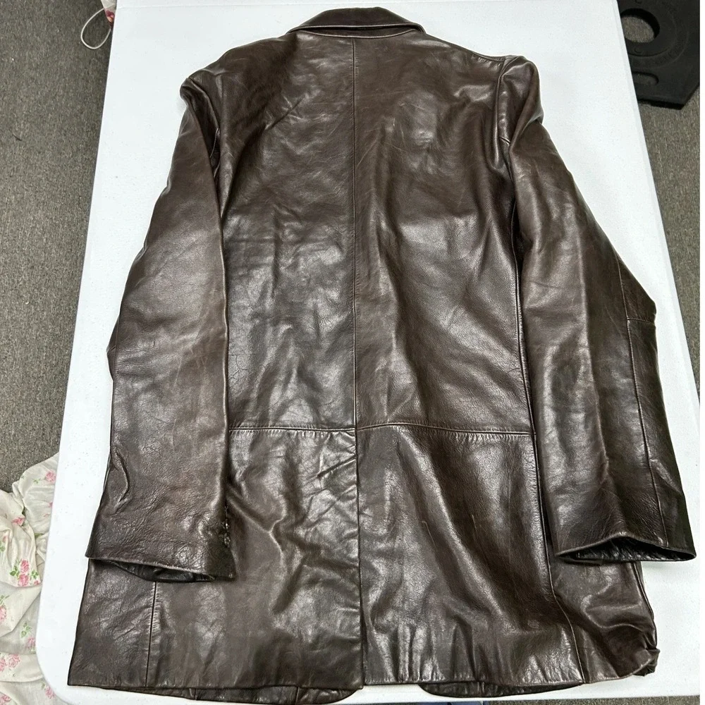 Banana Republic Leather Blazer Mens L Brown 3-Button Patch Pockets Lined Jacket